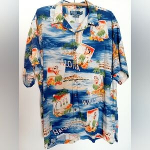 POLO by Ralph Lauren Vintage Camp Blue Multi Retro Hawaiian Shirt Size XL